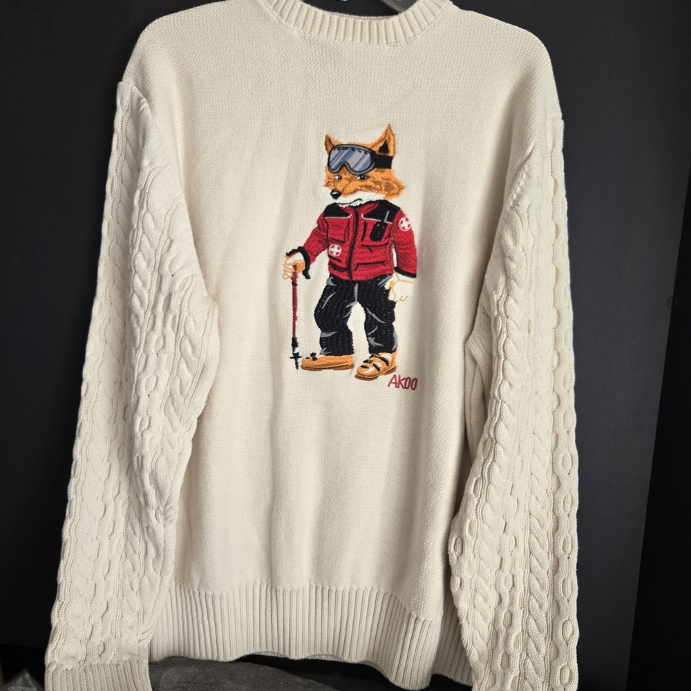 Akoo Cream Sweater with Fox Design